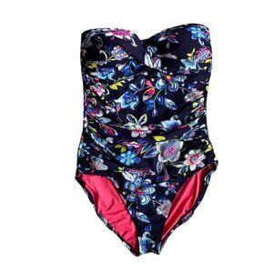 Anne Cole Twist Front Shirred Floral One-Piece Swimsuit Size M
